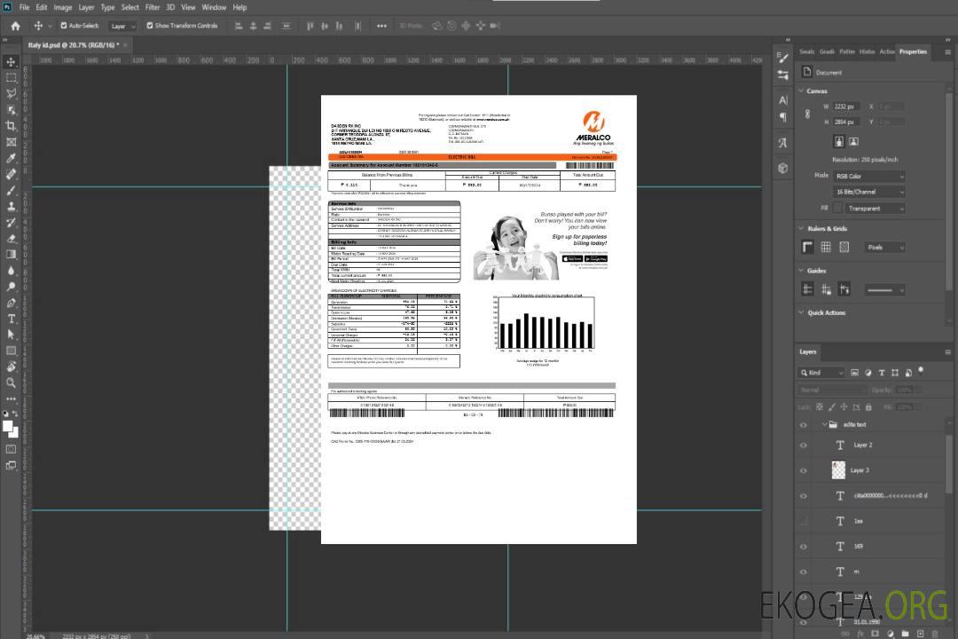 Modèle de facture de services publics d'électricité des Philippines Meralco aux formats Word et PDF template